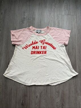 Wildfox Pink & White 'Mai Tai Drinker' Raglan Tee